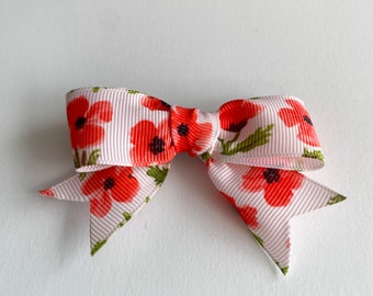 Poppies hair bow / Red floral hair clip / Poppy flower lover hair bow