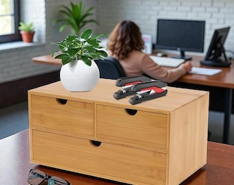 Wooden Desktop Organizer with Drawers Desk Storage Box with Handle for Office Home School