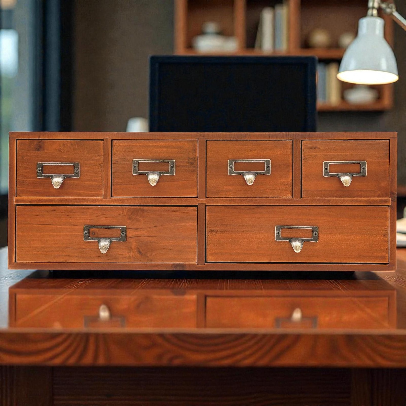 6 Drawer Vintage Wooden Storage Cabinet Desktop Organizer Pine Wood ...