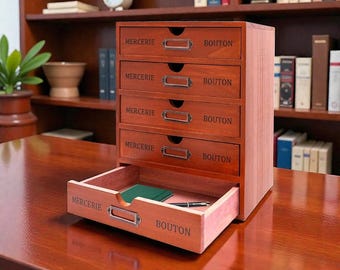 Vintage 5 Drawer Wooden Desktop Storage Organizer for Papers Files and Supplies