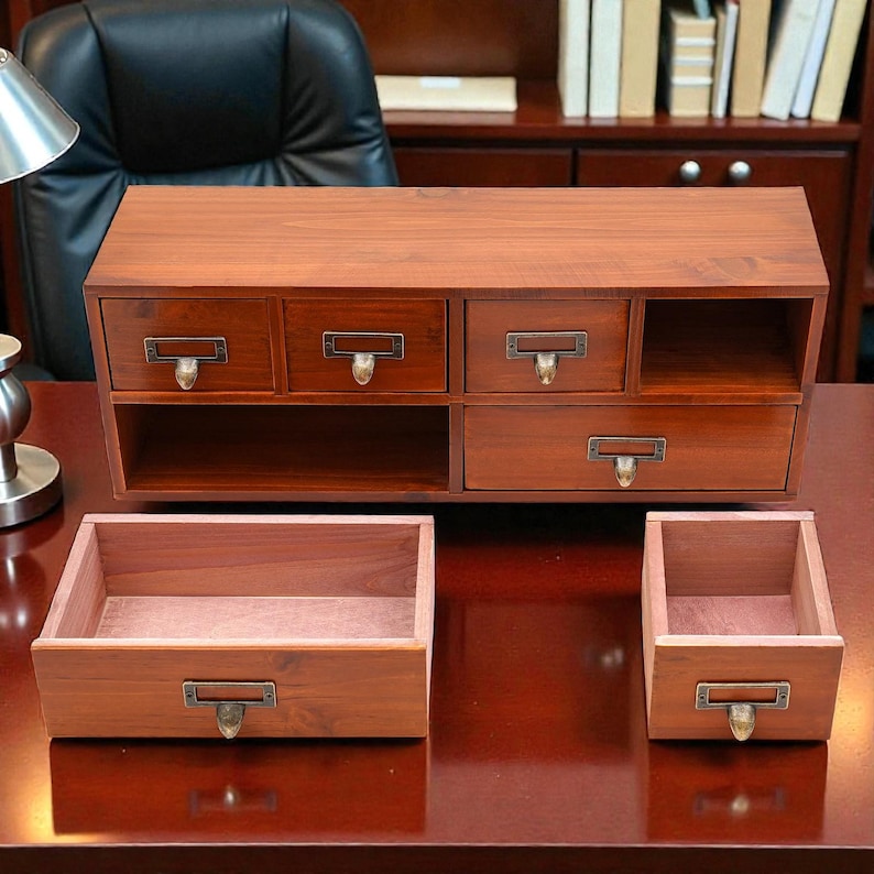 6 Drawer Vintage Wooden Storage Cabinet Desktop Organizer Pine Wood ...