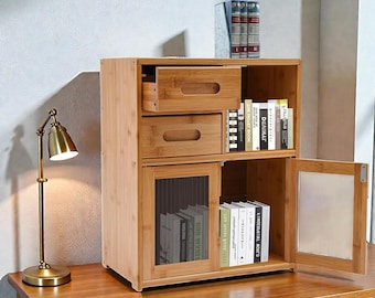 Bamboo Bread Box with Drawers – Kitchen Countertop Pantry Organizer, Natural Wood Storage Cabinet