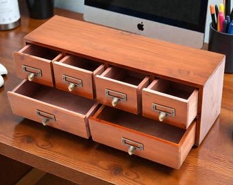 6 Drawer Vintage Wooden Storage Cabinet Desktop Organizer Pine Wood with Iron Frame