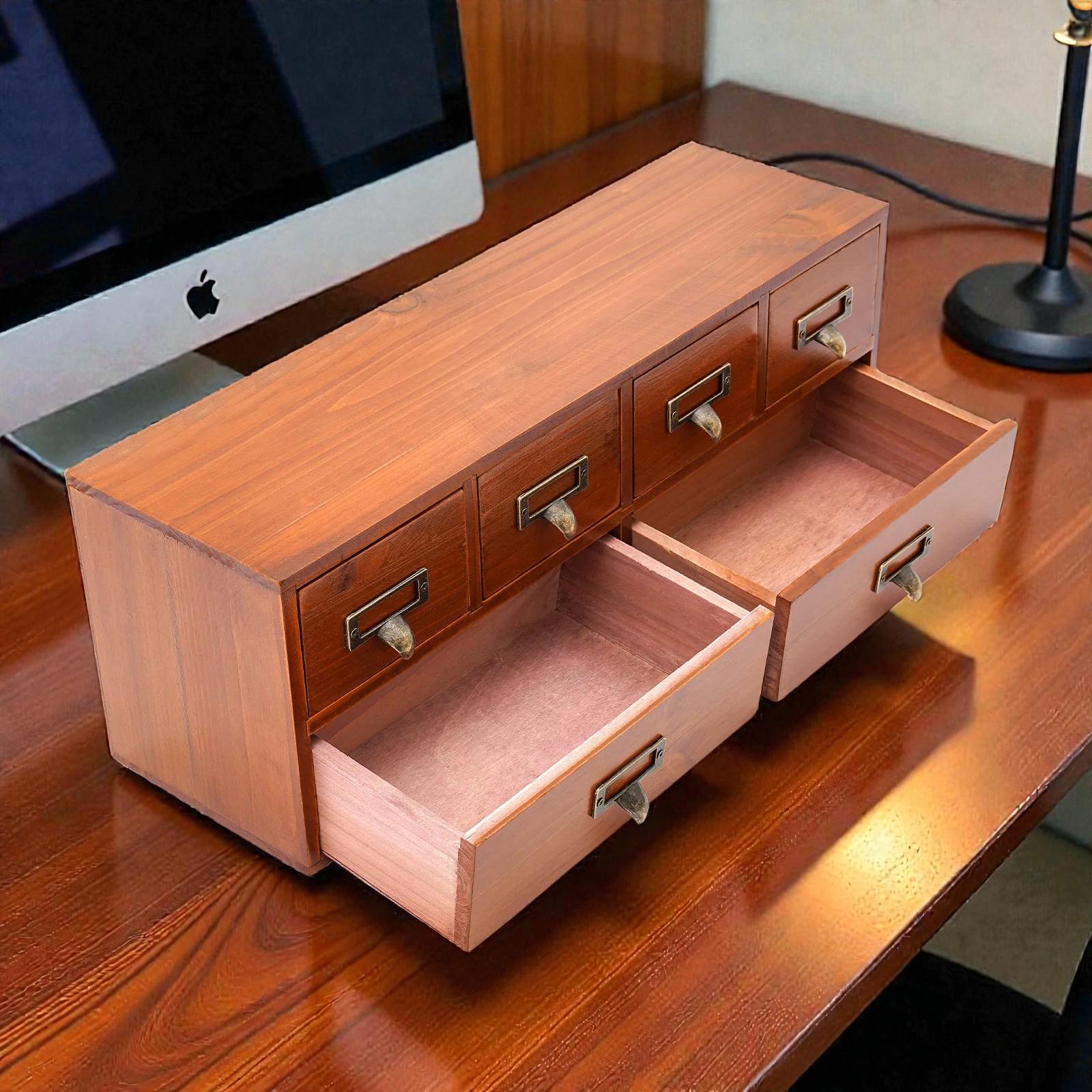 6 Drawer Vintage Wooden Storage Cabinet Desktop Organizer Pine Wood ...