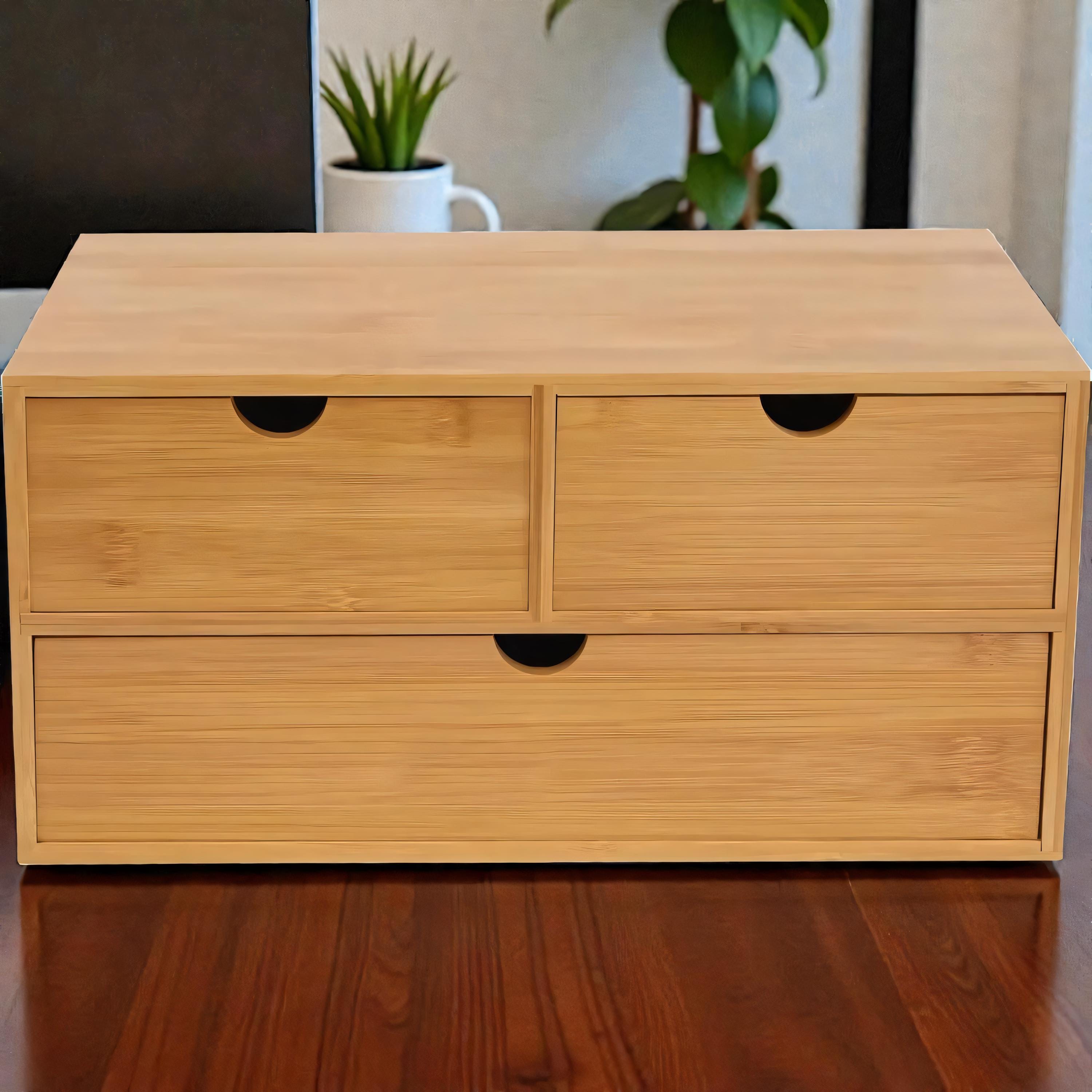 Desktop Organizer With Drawer Wood Desk Storage Small Bamboo Box for ...