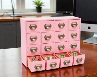 16-Drawer Wooden Apothecary Cabinet – Mini Craft Storage Organizer