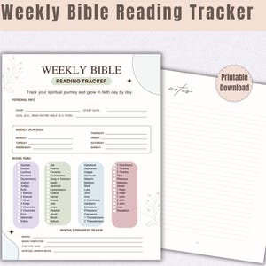 Weekly Bible Reading Tracker | Scripture Log and Study Notes Printable