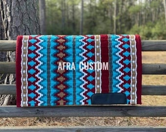 Maroon with Teal Western Pleasure Show Saddle Pad 34×42 inch, Horsemanship, Saddle Blanket, Western Show Pad