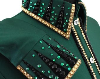 Camisa de exhibición Western verde con negro, equitación, camisa de exhibición para mujer, camisa de exhibición Western