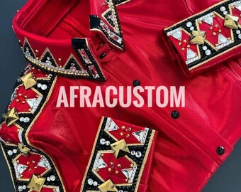 Red Western Show Shirt, Black & Gold Horsemanship Rail Shirt