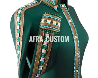 Green & Teal Western Show Shirt, Embellished Horsemanship Rail Shirt