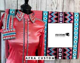 Camisa vaquera rosa y azul con protector a juego, equitación