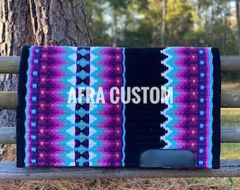 Manta de silla de montar morada con negro y azul para espectáculos Western Pleasure Show de 34 × 42 pulgadas, equitación, manta de silla de montar, manta para espectáculos Western