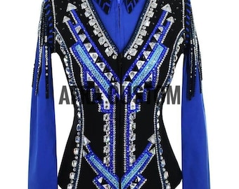 Women's Western Show Vest and Shirt, Black, Blue & Silver Horsemanship