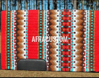 Red, Brown & Teal Western Pleasure Show Saddle Pad 34×42 inch, Horsemanship, Saddle Blanket, Western Show Pad