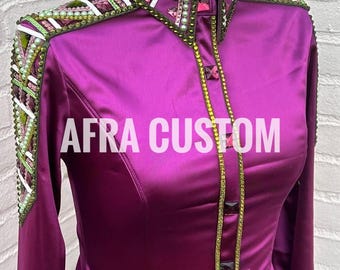 Camisa rosa con verde para espectáculos de Western Rail, equitación, camisa para espectáculos de Rail para mujer, camisa para espectáculos de Western Rail