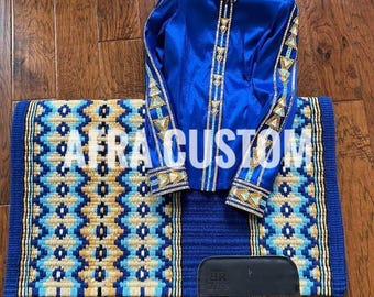 Camisa de exhibición Western Rail azul con dorado y protector de exhibición a juego, equitación, camisa de Rail para mujer, camisa de exhibición Western