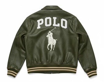 Black Ralph Lauren Varsity Cowsoft Leather Jacket With Polo