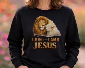 The Lion & The Lamb Jesus Hoodie Christian Sweatshirt Faith-Based Gift Religious Unisex T-Shirts Outfit Faith-Based Unisex Shirt