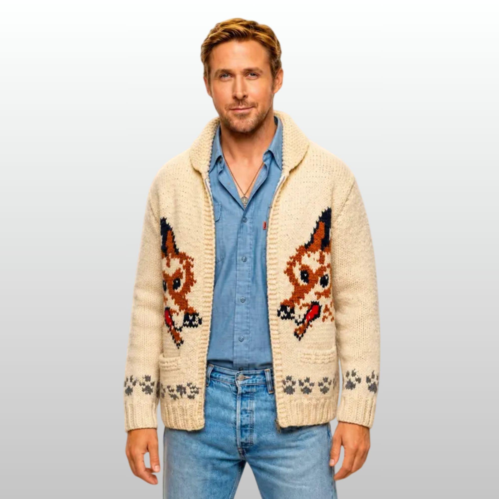 Hand Knitted Fox Cardigan Inspired Hail Mary Ryan Gosling - Wolf