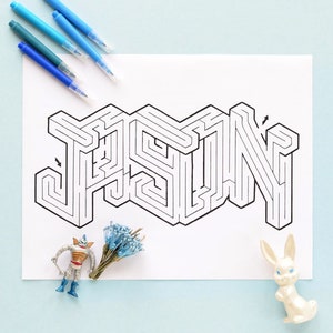 JASON Name Maze / Instant DOWNLOAD Printable PDF / Personalized Activity for All Ages / Hand-drawn