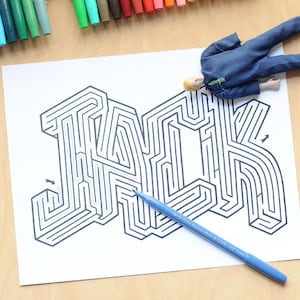 JACK Name Maze / Instant DOWNLOAD Printable PDF / Personalized Activity for All Ages / Hand-drawn