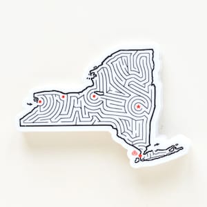 Adesivo mappa dello stato di New York Maze / Vinile fustellato di alta qualità / 3,5 x 2,5 pollici / Albany / Buffalo / Rochester / Syracuse / New York City