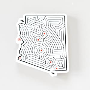 Sticker van de staat van de staat Arizona Maze | Premium gestanst vinyl | 2,75 x 3,25 inch | Flagstaff / Prescott / Phoenix / Yuma / Tucson / Sierra Vista