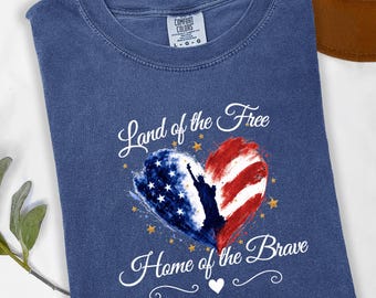 Land of the Free Shirt, Patriotic Heart USA Flag, Home of the Brave Gift