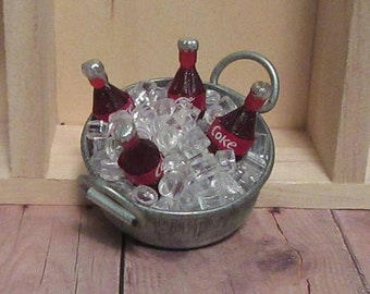 Miniature Ice Buckets with Coca-Cola Pepsi Soda for Dollhouse and Fairy Gardens!