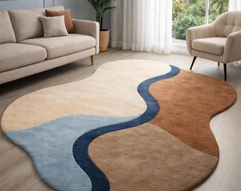 Hand Tufted Abstract Irregular Shape Modern Area Rug for Living Room Decor