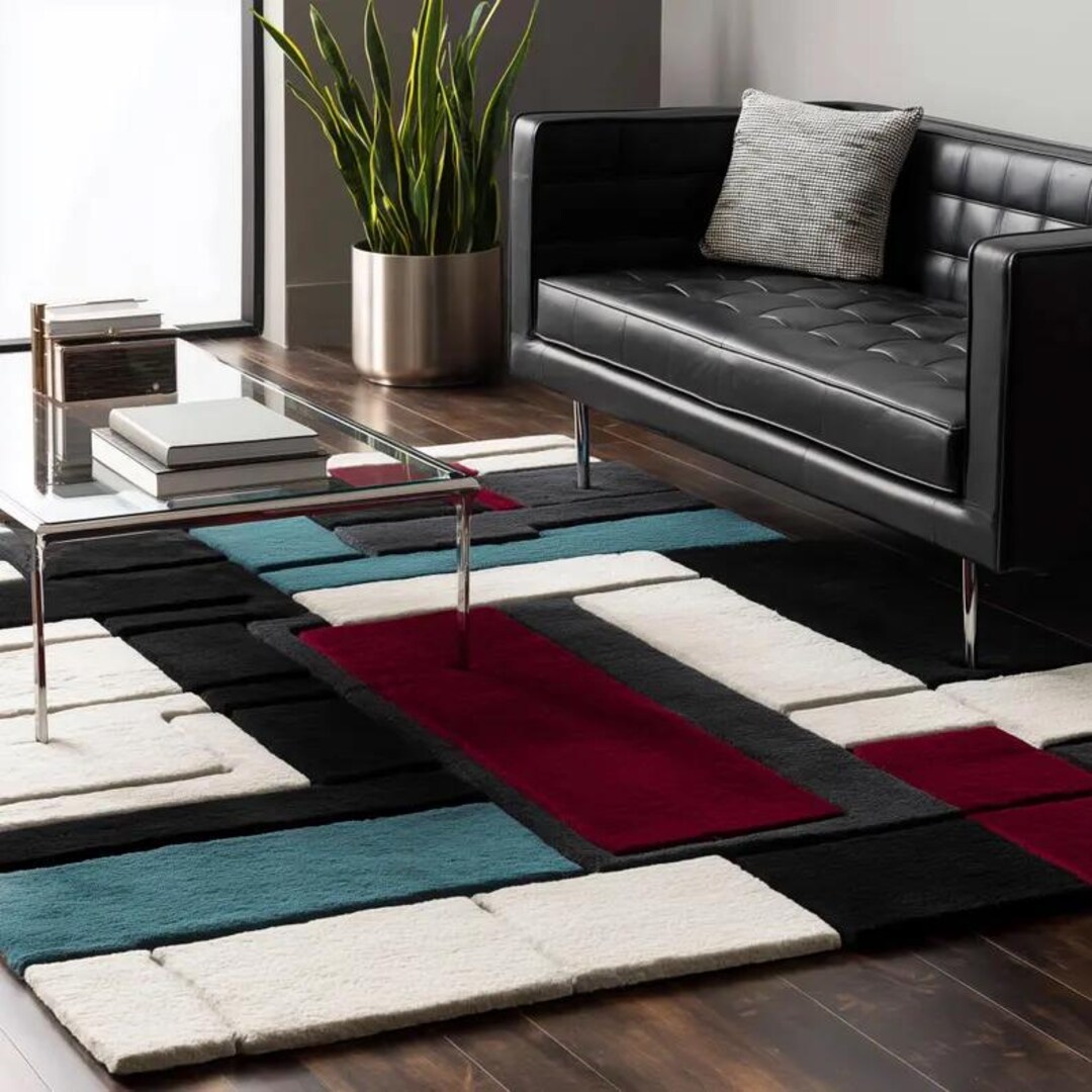 Geometric Color Block Area Rug Modern Abstract Living Room Floor Carpet ...