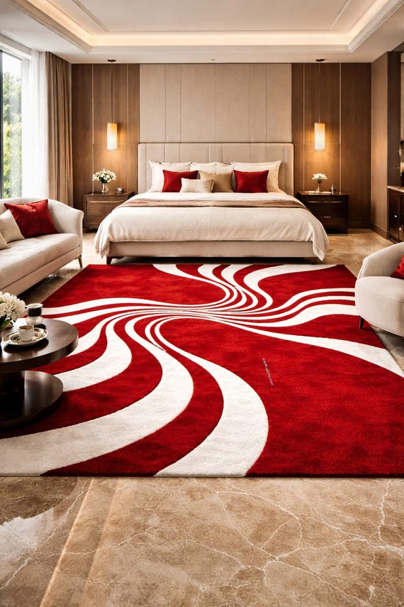 Red Abstract Swirl Hand Tufted Carpet – Soft Luxury Area Rug