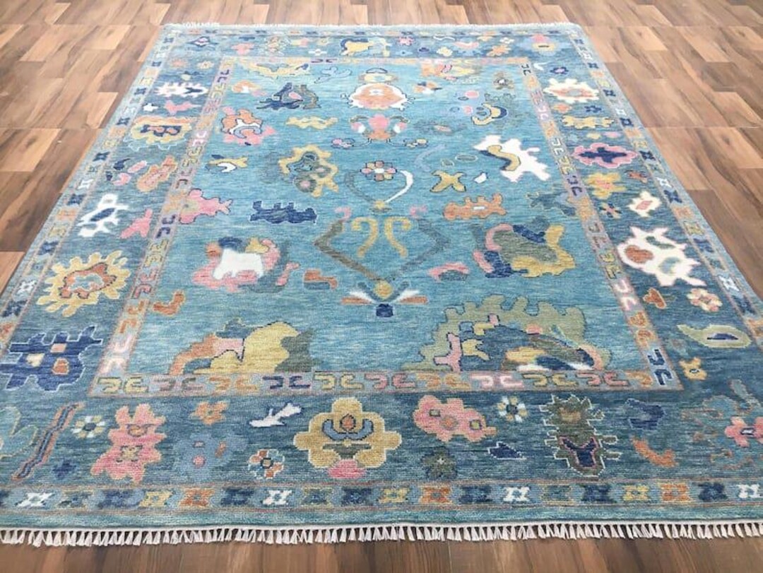 Vintage Blue Floral Area Rug, Traditional Pattern Decorative Rug for ...