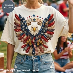 Patchwork Eagle PNG Design: Americana USA Flag T-Shirt Graphic (Digital Download)