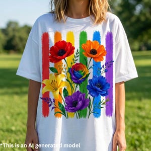 Pride Floral PNG, Rainbow Flower Shirt Design, LGBTQ Pride Digital Download