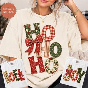Paquete de imágenes PNG de patchwork navideño / 3 diseños vintage navideños para sublimación / Imágenes PNG de tela con efecto de hilo navideño / Descarga digital instantánea