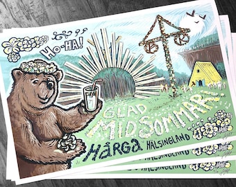 Midsommar Bear Poster - Limited Edition Archival Print - Hoha, Glad Midsommar!