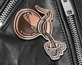 Coffee Pot Lapel Pin - Antique Bronze Dark Chocolate Enamel - Fresh Pots