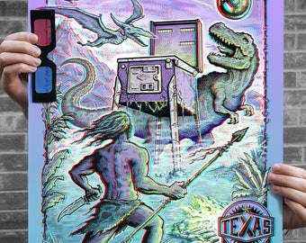 Texas Pinball Festival 2022 - Poster 3D avec des lunettes - Impression d'illustrations anaglyphes d'archives signées et numérotées édition limitée