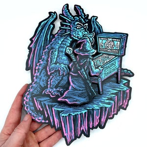 Dragons in Dungeons Pinball - Dimensional Woodcut Wall Art - Arcade Game Room Decor