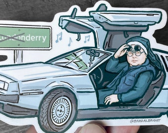 Sister Michael's Car - Stickers & Magnets - Derry Girls Delorean Illustration - Waterproof Decals
