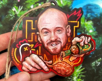 Hot Ones Tribute Ornament - Sean Evans Portait Illustration - Last Dab / DaBomb Christmas