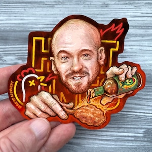 Hot Ones Sean Evans Portait Illustration - Last Dab / Da Bomb Tribute - Stickers and Magnets