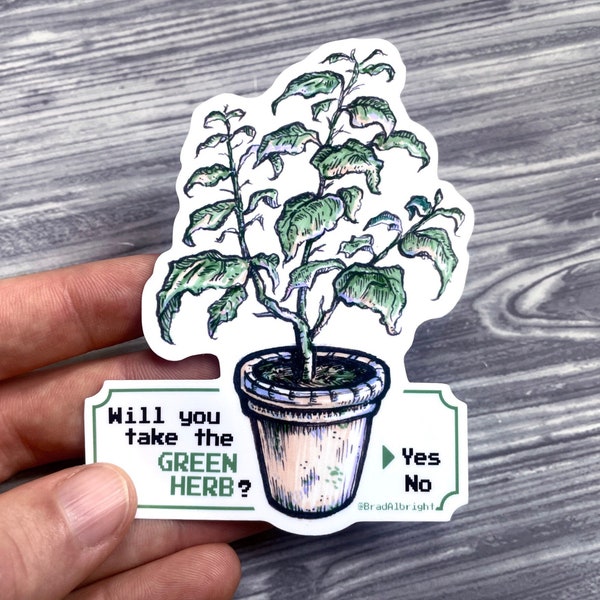 Will You Take The Green Herb? - Res. Evil Herb - Stickers & Magnets