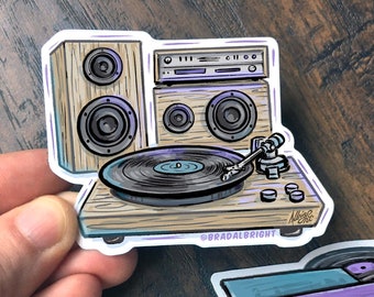 Turntable & HiFi Stereo Sticker - Audiophile Music Illustration - Water Resistant Decal - FREE Shipping