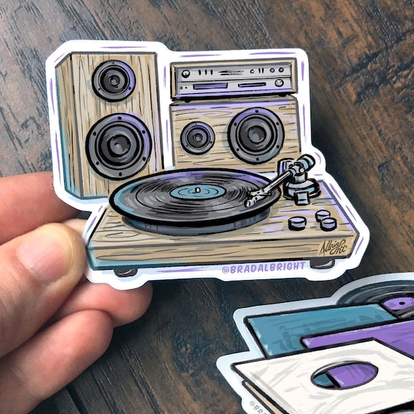 Turntable & HiFi Stereo Sticker - Audiophile Music Illustration - Water Resistant Decal - FREE Shipping