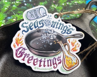 Cast Iron 'Seasonings Greetings' Ornament - Christmas Decoration - Cast Iron Pan Ornament