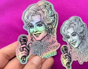 Deborah Vance Live! - Hacks Sticker Illustration - Metallic Rainbow Foil Decals