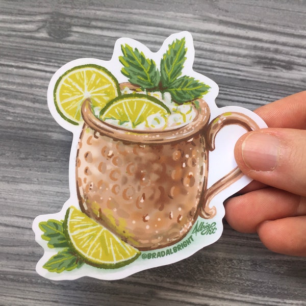 Moscow Mule Copper Mug Sticker - Hand Drawn Illustration - Water Resistant Decal - FREE Shipping